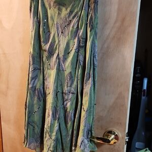 Odille Green and Black Leaf Maxi Skirt